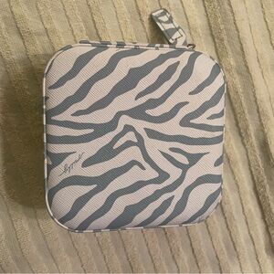 Milly Zip-Around Zebra Print‎ White/Blue Travel Jewelry Case w/Mirror, OS